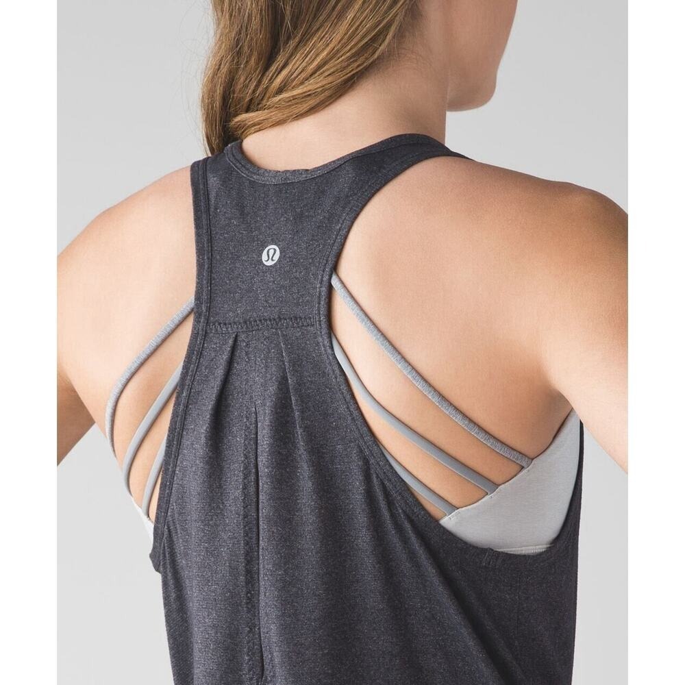 Lululemon Size 2 Heathered Black Tie Tank Salute The Sun Open Tie Back Stretch